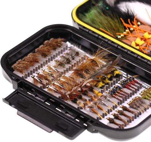 Wifreo Fly Fishing Flies Assortment with Waterproof Fly Box, 28/40/64/92/120pcs Dry/Wet/Nymph/Streamer Flies, Trout/Bass/Panfish/Salmon Fishing Flies in Kuwait