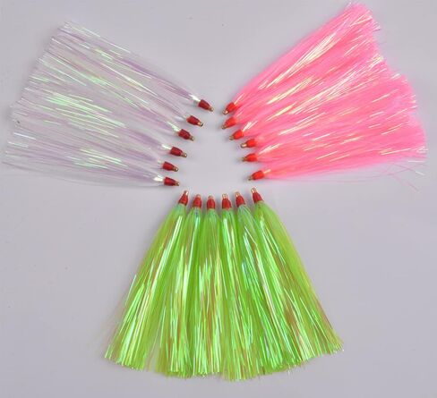 Fishing Teasers,12/18pcs Saltwater Bucktail Teasers Mylar Flash Teaser Tail Trolling Skirt Lures for Flounder Rigs Saltwater Fishing Lures Plugs 3 Colors in Kuwait