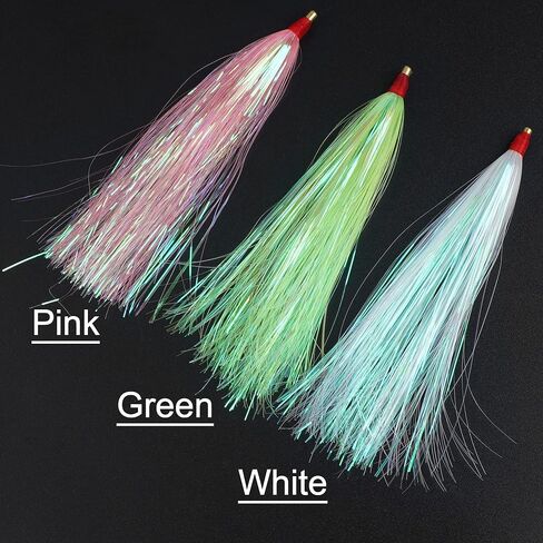 Fishing Teasers,12/18pcs Saltwater Bucktail Teasers Mylar Flash Teaser Tail Trolling Skirt Lures for Flounder Rigs Saltwater Fishing Lures Plugs 3 Colors in Kuwait