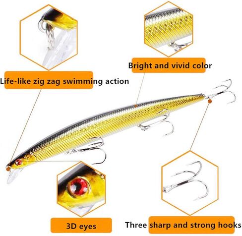 مجموعة أدوات جذب الصيد والطُعم، طُعم المياه العلوية طُعم كرنك طُعم بلاستيكي، صندوق أدوات صيد السمك طُعم سباحة لسمك السلمون المرقط in Kuwait