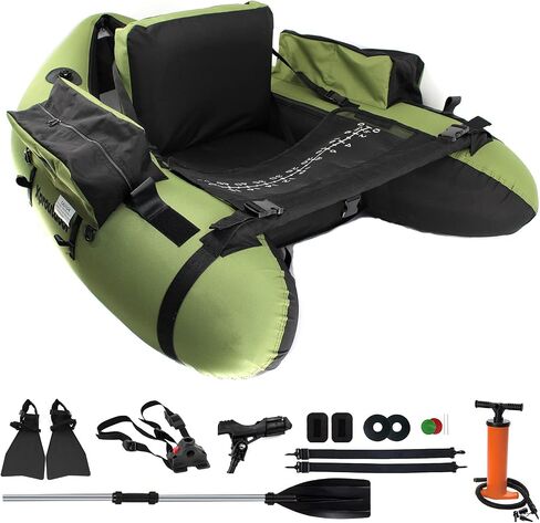 Fishing Float Tube with Adjustable Backpack Straps, Storage Pockets, Fish Ruler, Fly Fishing Boat with Pump, Oar, Rod Holder and Mount, Fins, 350LBS Load Bearing Capacity, FT003 in Saudi Arabia