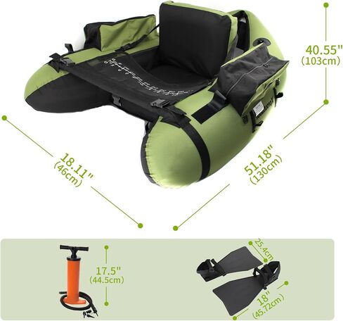 Fishing Float Tube with Adjustable Backpack Straps, Storage Pockets, Fish Ruler, Fly Fishing Boat with Pump, Oar, Rod Holder and Mount, Fins, 350LBS Load Bearing Capacity, FT003 in Saudi Arabia