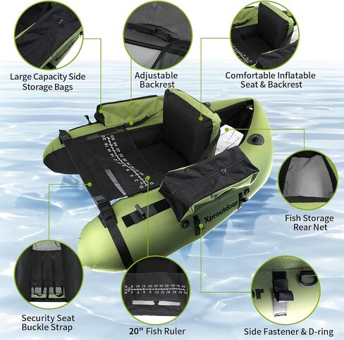 Fishing Float Tube with Adjustable Backpack Straps, Storage Pockets, Fish Ruler, Fly Fishing Boat with Pump, Oar, Rod Holder and Mount, Fins, 350LBS Load Bearing Capacity, FT003 in Saudi Arabia