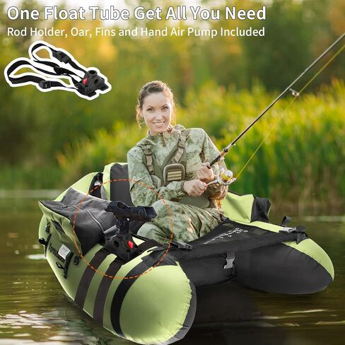 Fishing Float Tube with Adjustable Backpack Straps, Storage Pockets, Fish Ruler, Fly Fishing Boat with Pump, Oar, Rod Holder and Mount, Fins, 350LBS Load Bearing Capacity, FT003 in Saudi Arabia