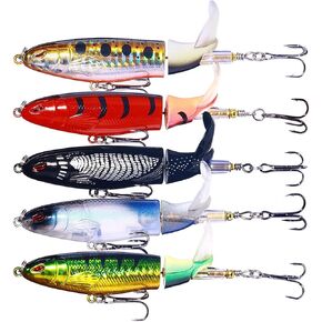 Topwater Fishing Lures With Storage Box, Whopper Popper for Bass, Catfish, Pike, Perch - Floating Pencil Bait With Rotating Tail for Freshwater or Saltwater in Kuwait