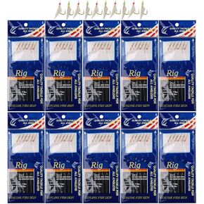 Fishing Rigs Saltwater Bait Lures, 10 Packs Bait Rigs Luminous with Fish Skin Feather Hook Size 4 6 8