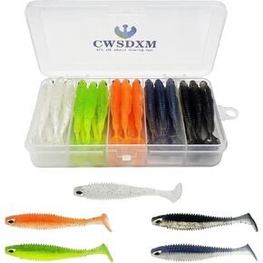 Soft Fishing Lures, 6.5cm/8cm Paddle Tail Swimbaits Soft Plastic Lures Kit for Bass Trout Walleye Crappie 30pcs/40pcs… in Saudi Arabia