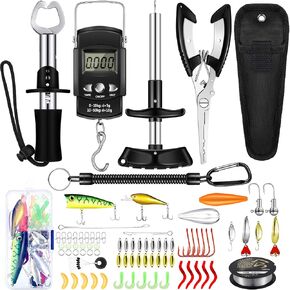 Sosation 134 Pcs Fishing Tool Kit Fishing Gear and Equipment Fishing Pliers Kit Fish Hook Remover Tool Fishing Lip Gripper Set Fishing Lures Baits Tackle Accessories in Kuwait