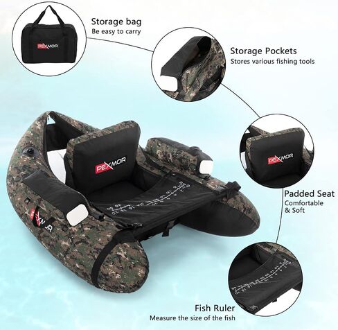 PEXMOR Inflatable Fishing Float Tube,350LBS Capacity, with Storage Pockets and Comfortable Padded Seat,Adjustable Shoulder Straps and Carry Bag, for River Lake Fishing,bass Fly Fishing in Saudi Arabia