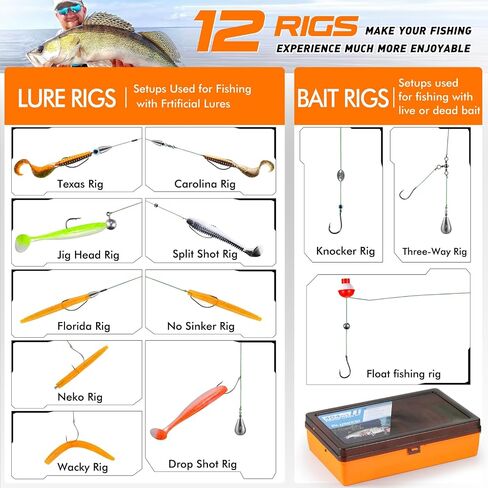 PLUSINNO Fishing Lures Tackle Box - Compact Fishing Gear for Bass Trout | Tackle Included, All-in-One Kit, Fishing Essential Gift for Men Beginner Starters, 12 Rigs, for Freshwater Topwater Lake in Kuwait