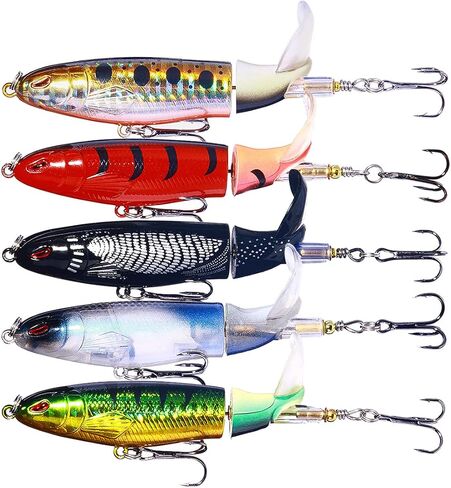 Topwater Fishing Lures With Storage Box, Whopper Popper for Bass, Catfish, Pike, Perch - Floating Pencil Bait With Rotating Tail for Freshwater or Saltwater in Kuwait