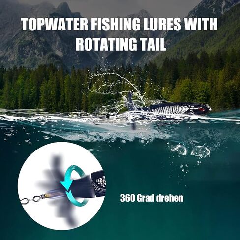 Topwater Fishing Lures With Storage Box, Whopper Popper for Bass, Catfish, Pike, Perch - Floating Pencil Bait With Rotating Tail for Freshwater or Saltwater in Kuwait