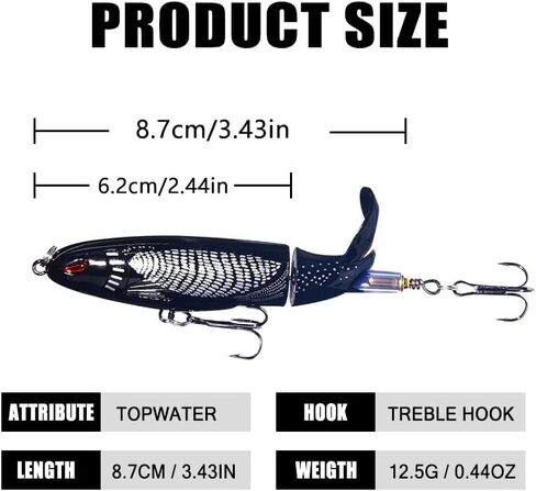 Topwater Fishing Lures With Storage Box, Whopper Popper for Bass, Catfish, Pike, Perch - Floating Pencil Bait With Rotating Tail for Freshwater or Saltwater in Kuwait