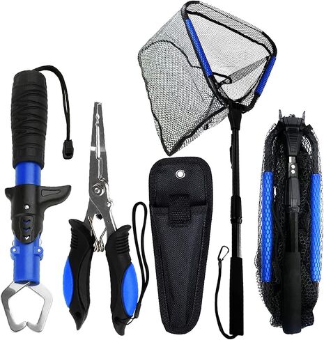 Floating Telescopic Folding Net with 7 Inch Pliers & Lip Gripper - Kids Fishing Net with Foldable Sand Bucket & Fishing Gear Accessories in Kuwait