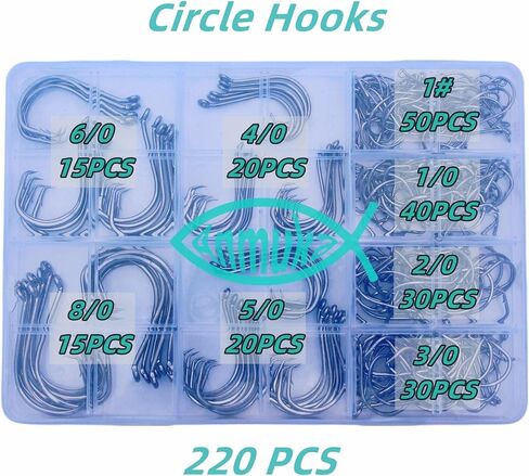 Circle Hooks Fishing Hooks 2X Strong 170PCS/Box|220PCS/Box Octopus Catfish Fish Bulk Fishing Hooks Set Saltwater Freshwater Gear Equipment#1 1/0 2/0 3/0 4/0 5/0 6/0 8/0 10/0 in Kuwait