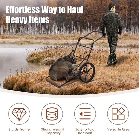 Moccha 500lbs Capacity Folding Deer Game Hauler Cart with Big Wheels, Utility Gear Dolly Cart, Heavy-Duty Steel Deer Game Cart, Hunting Accessories in Saudi Arabia