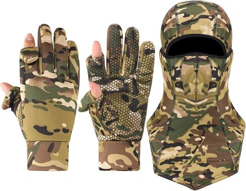 Camo Hunting Gloves for Men Full Face Cover Hunting Mitten Balaclava Anti Slip Full Finger Fingerless Mitten Wind Resistant (Classic Series, L) in Saudi Arabia