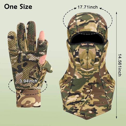 Camo Hunting Gloves for Men Full Face Cover Hunting Mitten Balaclava Anti Slip Full Finger Fingerless Mitten Wind Resistant (Classic Series, L) in Saudi Arabia