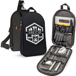 BOMKI Grilling and Camping Cooking Utensils Set for The Outdoors BBQ - Camping Utensil Set Kitchen Set Cookware Accessories Glamping Essentials Camp Stuff Camp Cooking Set (Black Pro) in Saudi Arabia