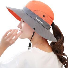 Muryobao Women's Ponytail Sun Hat UV Protection Foldable Mesh Wide Brim Beach Fishing Hat in Kuwait