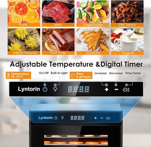 مجفف الطعام لينتورين، ماكينة تجفيف الطعام بقوة 700 وات 8 صواني مع درجة حرارة قابلة للتعديل من 95 إلى 167 درجة فهرنهايت ومؤقت 24 ساعة، مساحة تجفيف كبيرة تبلغ 8.2 قدم مربع، آلة تجفيف طعام كبيرة للوجبات الخفيفة من الفواكه والخضروات والأعشاب المتشنجة، مع 8 صو in Kuwait