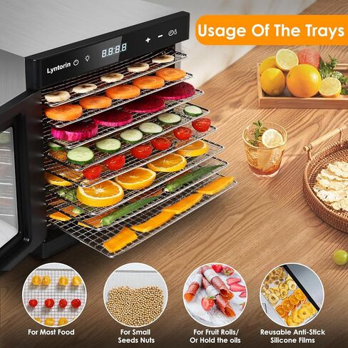 مجفف الطعام لينتورين، ماكينة تجفيف الطعام بقوة 700 وات 8 صواني مع درجة حرارة قابلة للتعديل من 95 إلى 167 درجة فهرنهايت ومؤقت 24 ساعة، مساحة تجفيف كبيرة تبلغ 8.2 قدم مربع، آلة تجفيف طعام كبيرة للوجبات الخفيفة من الفواكه والخضروات والأعشاب المتشنجة، مع 8 صو in Kuwait