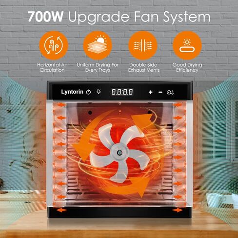 مجفف الطعام لينتورين، ماكينة تجفيف الطعام بقوة 700 وات 8 صواني مع درجة حرارة قابلة للتعديل من 95 إلى 167 درجة فهرنهايت ومؤقت 24 ساعة، مساحة تجفيف كبيرة تبلغ 8.2 قدم مربع، آلة تجفيف طعام كبيرة للوجبات الخفيفة من الفواكه والخضروات والأعشاب المتشنجة، مع 8 صو in Kuwait