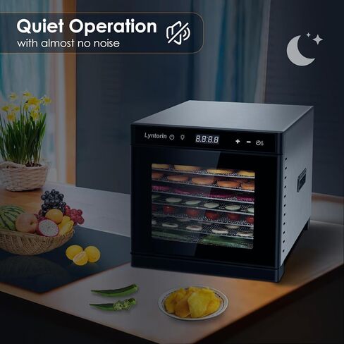 مجفف الطعام لينتورين، ماكينة تجفيف الطعام بقوة 700 وات 8 صواني مع درجة حرارة قابلة للتعديل من 95 إلى 167 درجة فهرنهايت ومؤقت 24 ساعة، مساحة تجفيف كبيرة تبلغ 8.2 قدم مربع، آلة تجفيف طعام كبيرة للوجبات الخفيفة من الفواكه والخضروات والأعشاب المتشنجة، مع 8 صو in Kuwait