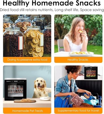 مجفف الطعام لينتورين، ماكينة تجفيف الطعام بقوة 700 وات 8 صواني مع درجة حرارة قابلة للتعديل من 95 إلى 167 درجة فهرنهايت ومؤقت 24 ساعة، مساحة تجفيف كبيرة تبلغ 8.2 قدم مربع، آلة تجفيف طعام كبيرة للوجبات الخفيفة من الفواكه والخضروات والأعشاب المتشنجة، مع 8 صو in Kuwait