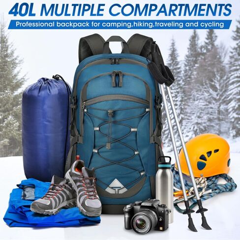 IGOLUMON Hiking Backpack 40L Packable Lightweight Camping Daypack Men Women | Multi-compartment storage Water-resistant Foldable Nylon Material Hiking Day pack for Camping Cycling Outdoor in Kuwait