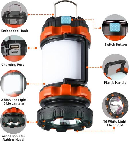 1 Pack Camping Lantern, Outdoor Led Camping Lantern, Rechargeable Flashlights with 1000LM, 6 Modes, 4000mAh Power Bank, IPX5 Waterproof Portable Emergency Camping Light for Hurricane Survival in Saudi Arabia