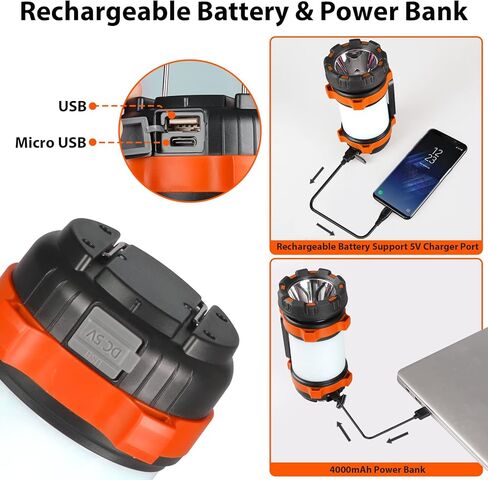 1 Pack Camping Lantern, Outdoor Led Camping Lantern, Rechargeable Flashlights with 1000LM, 6 Modes, 4000mAh Power Bank, IPX5 Waterproof Portable Emergency Camping Light for Hurricane Survival in Saudi Arabia