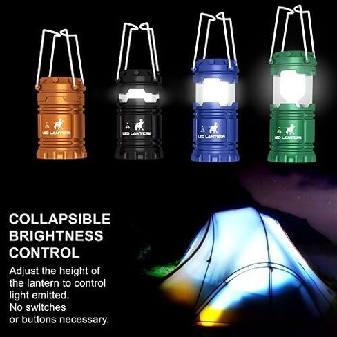 MalloMe Camping Lantern Multicolor 4 Pack Lanterns for Power Outages, Camping Lights for Tent Hanging, Camp Light Tent Lamp Emergency Battery Powered LED Lantern (Rechargeable Batteries Not Included) in Kuwait