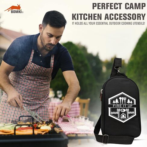 BOMKI Grilling and Camping Cooking Utensils Set for The Outdoors BBQ - Camping Utensil Set Kitchen Set Cookware Accessories Glamping Essentials Camp Stuff Camp Cooking Set (Black Pro) in Kuwait