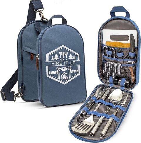 BOMKI Grilling and Camping Cooking Utensils Set for The Outdoors BBQ - Camping Utensil Set Kitchen Set Cookware Accessories Glamping Essentials Camp Stuff Camp Cooking Set (Black Pro) in Kuwait