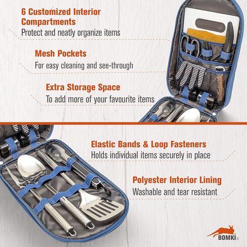 BOMKI Grilling and Camping Cooking Utensils Set for The Outdoors BBQ - Camping Utensil Set Kitchen Set Cookware Accessories Glamping Essentials Camp Stuff Camp Cooking Set (Black Pro) in Kuwait