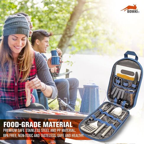 BOMKI Grilling and Camping Cooking Utensils Set for The Outdoors BBQ - Camping Utensil Set Kitchen Set Cookware Accessories Glamping Essentials Camp Stuff Camp Cooking Set (Black Pro) in Kuwait