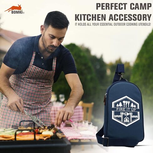 BOMKI Grilling and Camping Cooking Utensils Set for The Outdoors BBQ - Camping Utensil Set Kitchen Set Cookware Accessories Glamping Essentials Camp Stuff Camp Cooking Set (Black Pro) in Kuwait