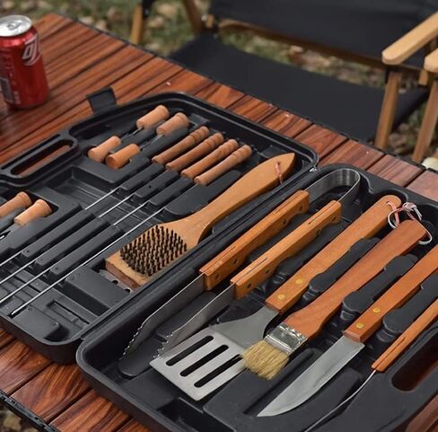HiEthan Camping Cooking Utensils Set,15 Piece Portable Camping Cooking Set,Camp Kitchen Utensil Organizer for Travel BBQ Picnic Party,Black in Kuwait
