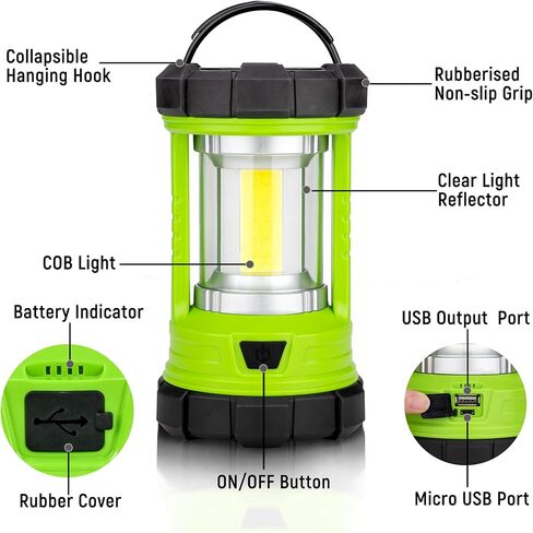 Favourlite Rechargeable Camping Lantern, 3000LM 360° LED Light for Power Outages, 4400mAh with USB-C Emergency Phone Charging, 5 Modes, Water-Resistant Tent Light with Hanging Hooks in Kuwait
