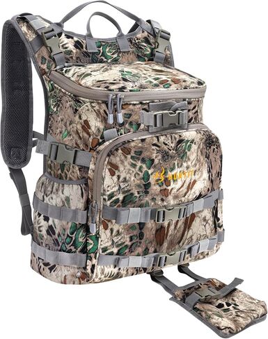 حقيبة ظهر للصيد من HUNTIT لصيد القوس، حقيبة ظهر مموهة للصيد، حقيبة صيد 37 لتر مع غطاء مطر مقاوم للماء، متوافقة مع حامل شجرة بندقية القوس، حزمة يومية متينة للصيد in Kuwait