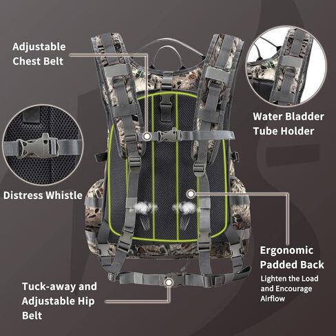حقيبة ظهر للصيد من HUNTIT لصيد القوس، حقيبة ظهر مموهة للصيد، حقيبة صيد 37 لتر مع غطاء مطر مقاوم للماء، متوافقة مع حامل شجرة بندقية القوس، حزمة يومية متينة للصيد in Kuwait