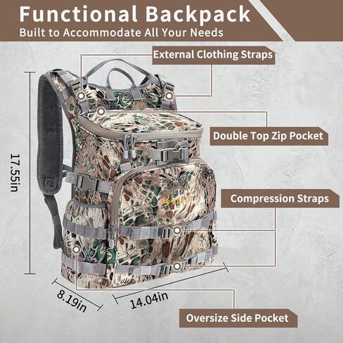 حقيبة ظهر للصيد من HUNTIT لصيد القوس، حقيبة ظهر مموهة للصيد، حقيبة صيد 37 لتر مع غطاء مطر مقاوم للماء، متوافقة مع حامل شجرة بندقية القوس، حزمة يومية متينة للصيد in Kuwait