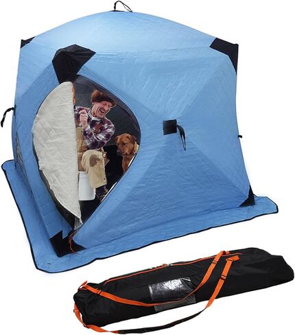 2-in-1 Portable Ice Fishing Shelter -VISUTI Double Fabric Water-Repellent and Wind-Resistant Quick Fishing Tent for 3-4 Person with Bag in Kuwait