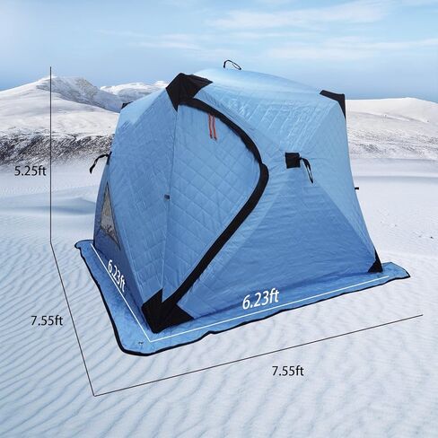 2-in-1 Portable Ice Fishing Shelter -VISUTI Double Fabric Water-Repellent and Wind-Resistant Quick Fishing Tent for 3-4 Person with Bag in Kuwait