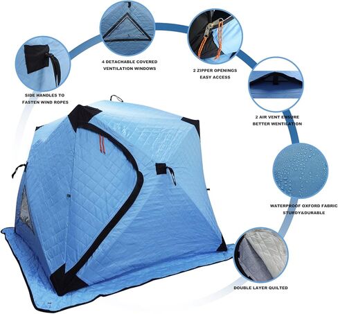 2-in-1 Portable Ice Fishing Shelter -VISUTI Double Fabric Water-Repellent and Wind-Resistant Quick Fishing Tent for 3-4 Person with Bag in Kuwait