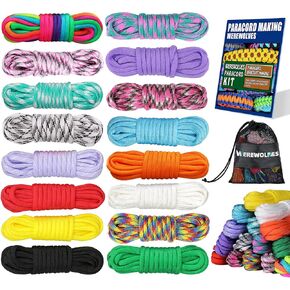 WEREWOLVES 16 Colors Paracord Cord, 550 Paracord Bracelet Crafting Combo Kits with Instruction - Multifunction Paracord Ropes, 10 Feet Each Parachute Cord for DIY Manual Braiding Supplies
