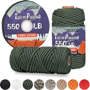 XKDOUS 550 Paracord 120ft Black Parachute Cord, 100% Nylon 7 Strand Inner Core Type III Tactical Paracord Rope, Outside Survival Gear for Bracelets, Lanyards, Handle Wraps, Camping & Hiking