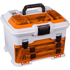 صندوق تخزين متعدد الأغراض من Flambeau Outdoors T4P Pro، صندوق تخزين محمول لصيد الأسماك والأدوات مع تقنية زيروست المضادة للتآكل، أبيض/برتقالي