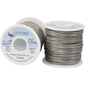 LOTITONG 50M 70LB-256LB Fishing Steel Wire line 0.8mm-1.5mm 7x7 49 Strands Trace Coating Wire Leader Coating Jigging Wire Lead Fish Fishing Wire Stainless Steel Leader Wire